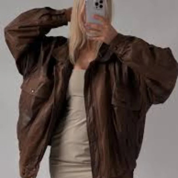 boutique of leathers Jackets & Blazers - Boutique Of Leathers Oversized  Tan Leather Jacket